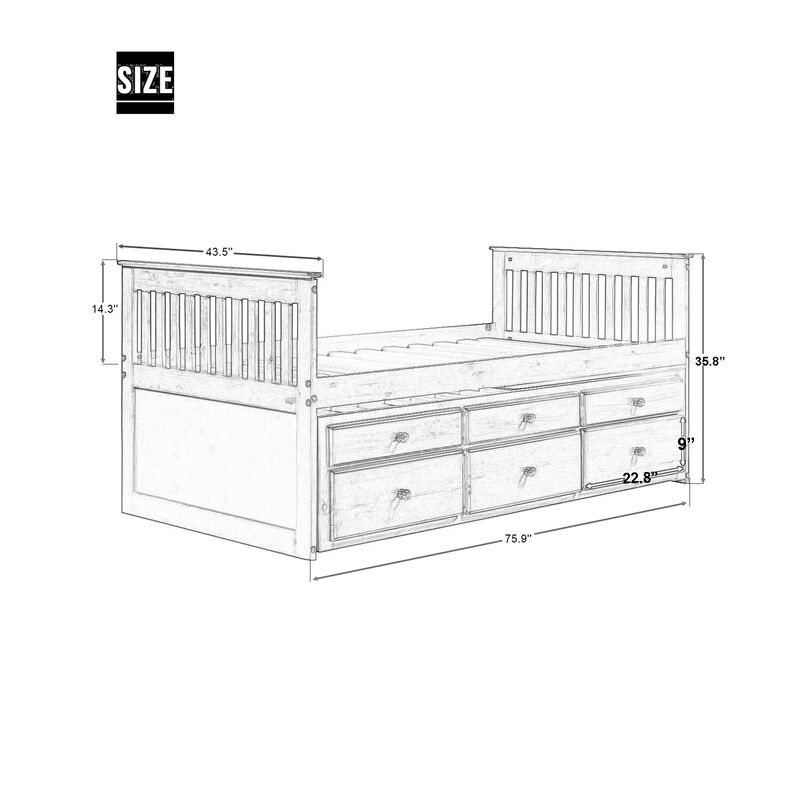 Merax Captain's Bed Twin Daybed with Trundle Bed and Storage Drawers