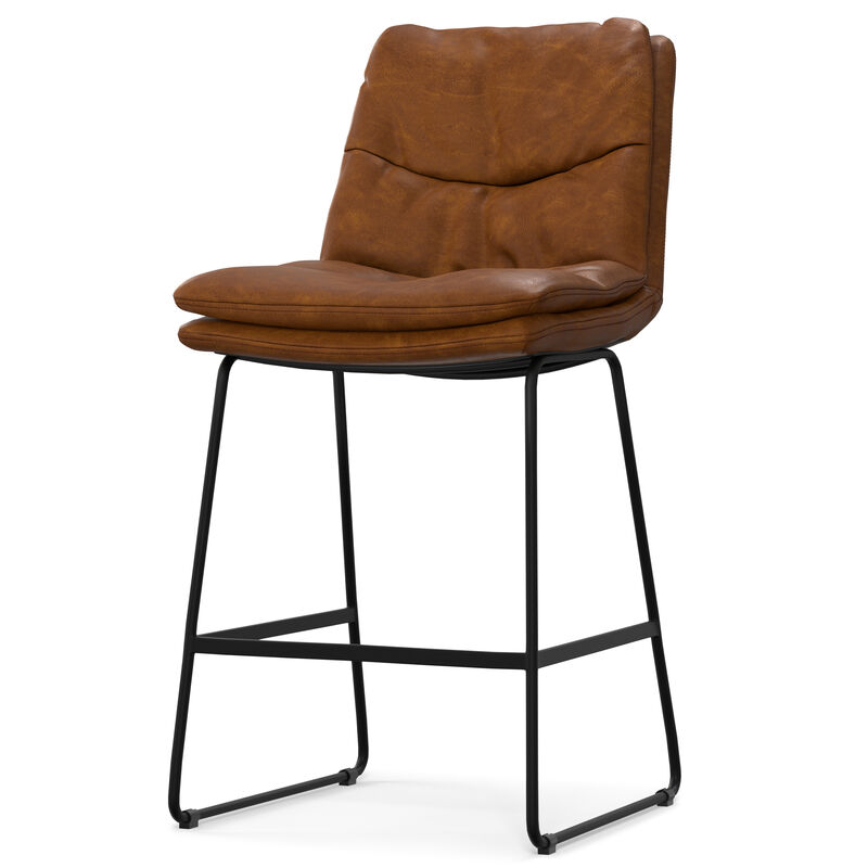 Danika Mid-Century Modern Counter Height stool (Set of 2) in Camel Brown Vegan Faux Leather