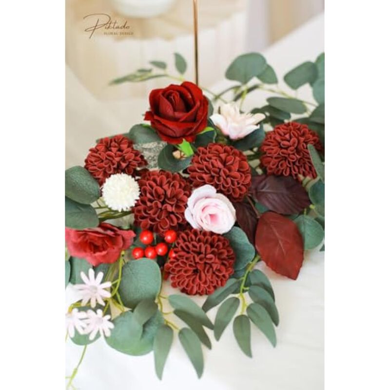 25 Piece Burgundy Artificial Dahlia Flower Stems Wedding Centerpiece Decor image number 3
