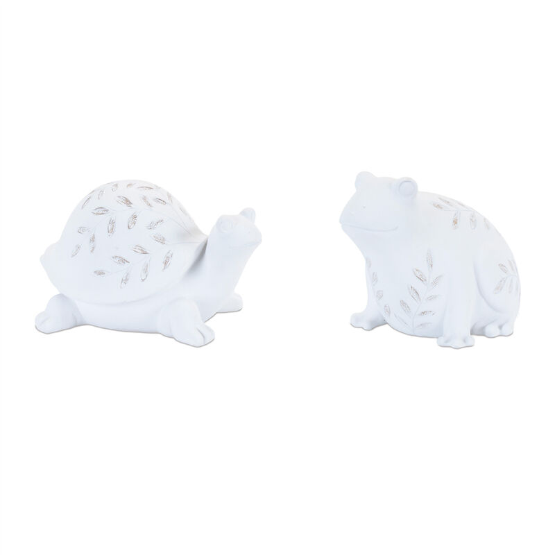 HomeRoots Set of Two White Polyresin Frog And Turtle Figurines image number 4