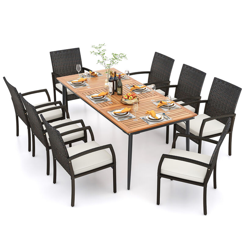 9-Piece Rattan Patio Furniture Set &ndash; Table with Umbrella Hole & 8 Chairs