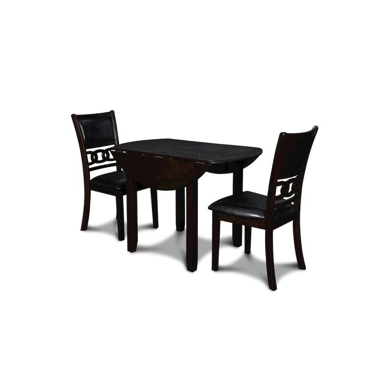 Brown Drop Leaf Table and Chairs Set, Compact Round Dining Table with 2 Chairs image number 3