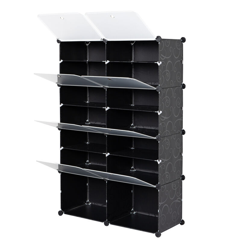 7-Tier Portable Shoe Rack 28-Pair Expandable Storage Organizer with 14 Grids for Heels, Boots & Slippers