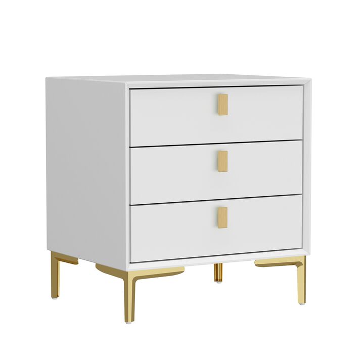 3-Drawer White Wooden Nightstand, Endtable, Dresser, 19.6 in. W x 15.9 in. D x 21.3 in. H