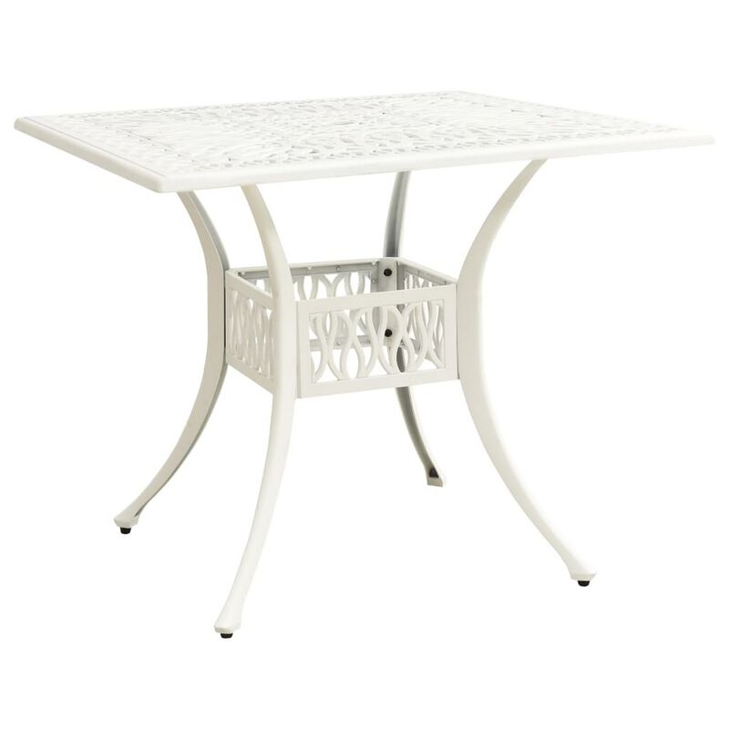 Outdoor Patio Breakfast Dining Table, 35 Inch Square, White Metal - Benzara