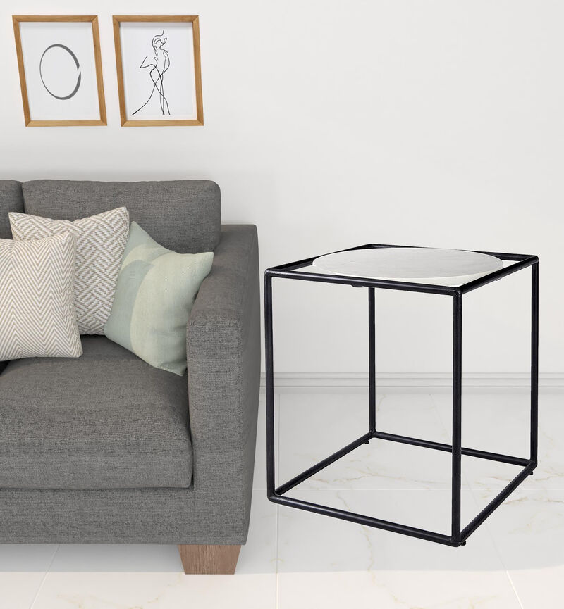 Marble Round End Table with Metal Base, Elegant Accent for Living Room or Bedroom