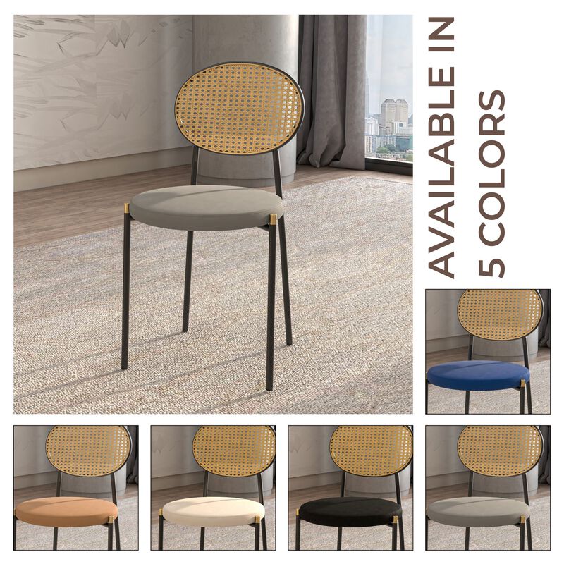 LeisureMod Euston Modern Dining Chair with Wicker Back and Velvet Seat, Indoor Kitchen, Dining Room, Home, Contemporary Side Chair Seating