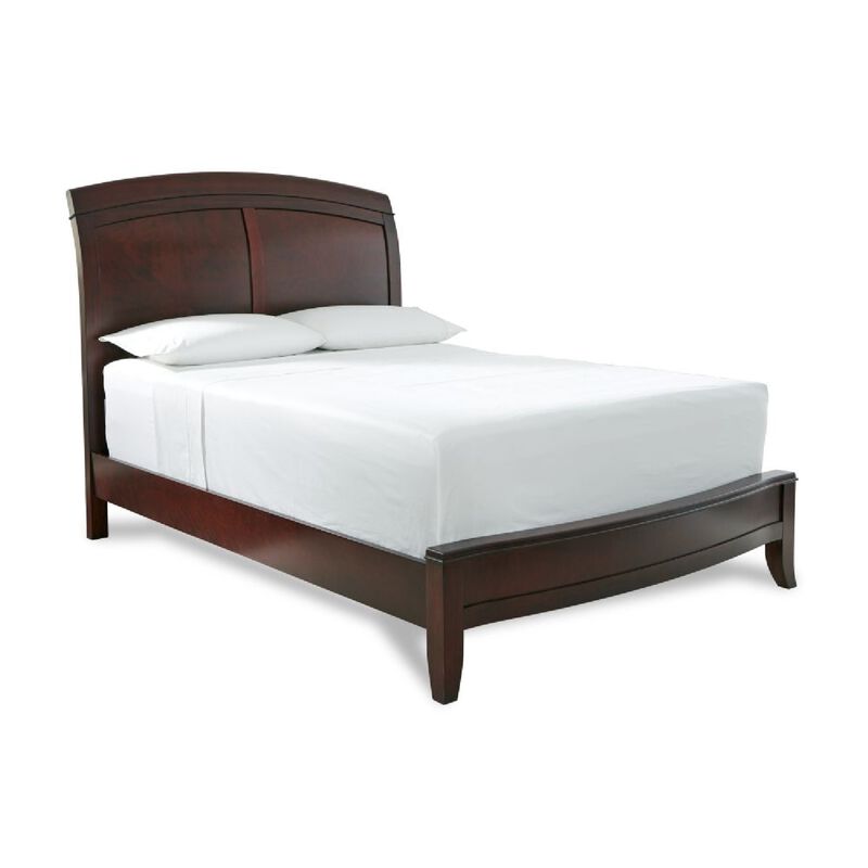 Kyle Low Profile Wood California King Bed, Sleigh Headboard, Cherry Brown - Benzara