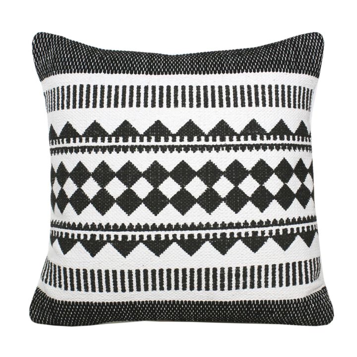 20" Black and White Bordered Mosaic Geometric Striped Square Throw Pillow
