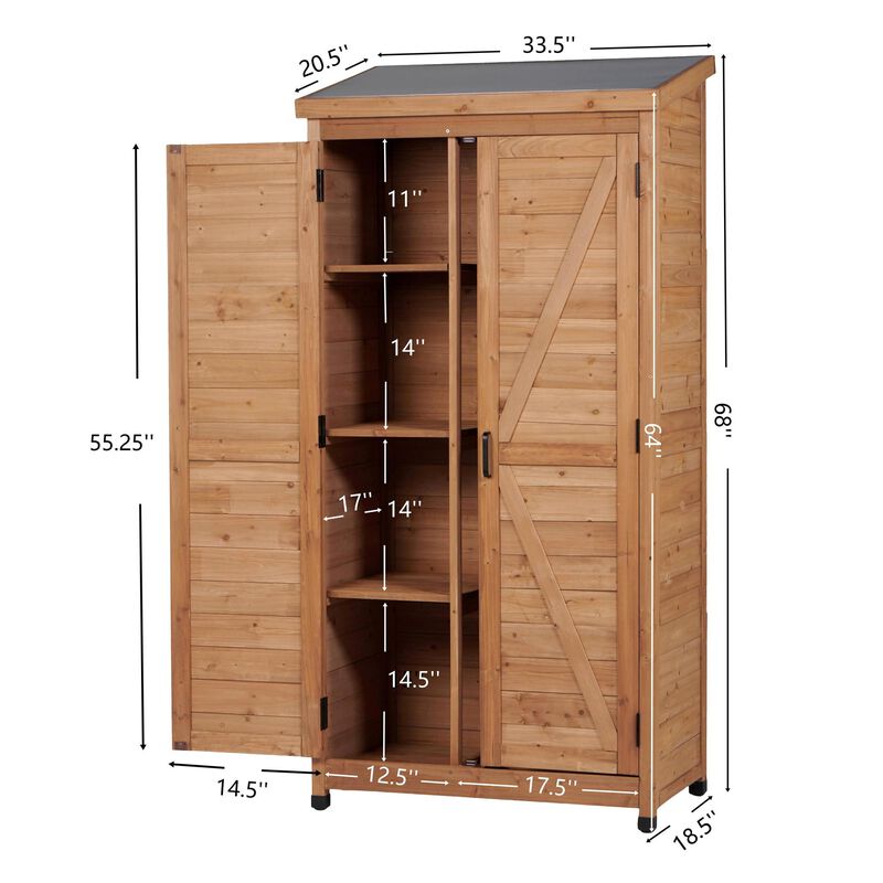 WOW PIONEER Spacious Tall Vertical Outdoor Wooden Storage Shed with Sloped Metal Top for Backyard Garden Patio Lawn Tool and Supply Organization image number 2