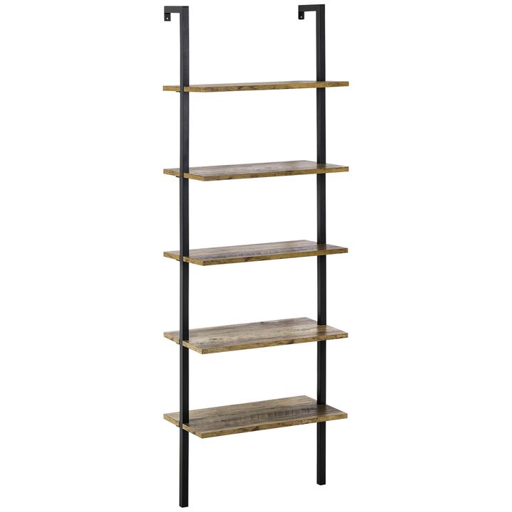 Brown Industrial Shelving: 5-Tier Wall Mount Ladder Shelf