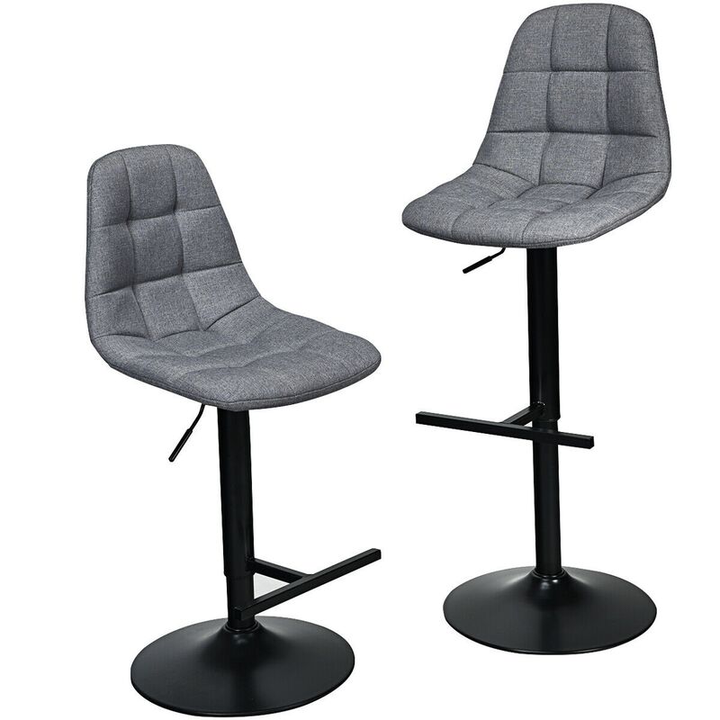 2Pcs Adjustable Bar Stools Swivel Counter Height Linen Chairs-Grey