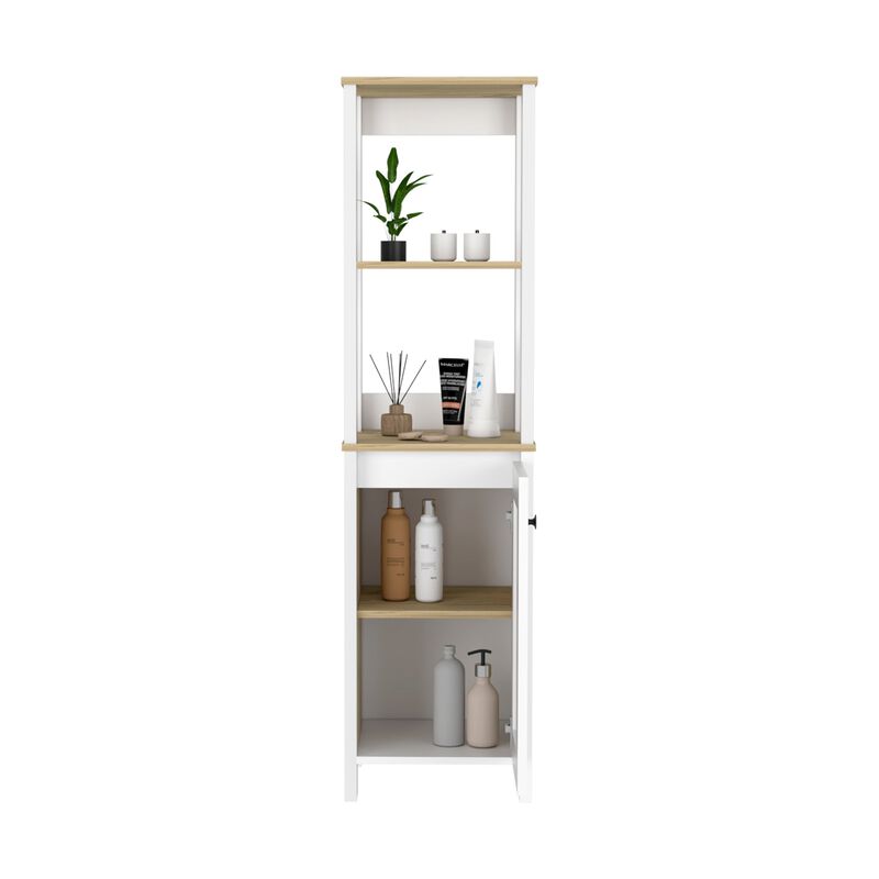 St. Clair Linen Cabinet, Two Interior  Shelves, Two Open Shelves, Single Door -Light Oak / White