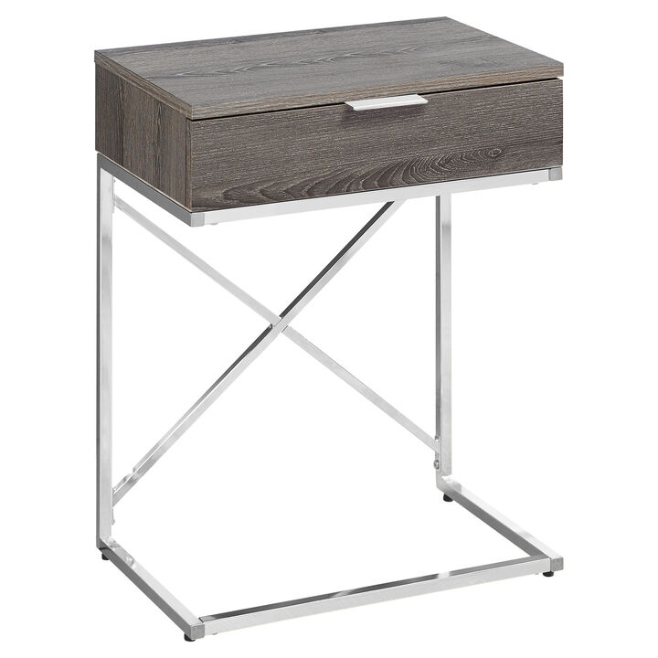 Monarch Specialties I 3475 Accent Table, Side, End, Nightstand, Lamp, Storage Drawer, Living Room, Bedroom, Metal, Laminate, Brown, Chrome, Contemporary, Modern