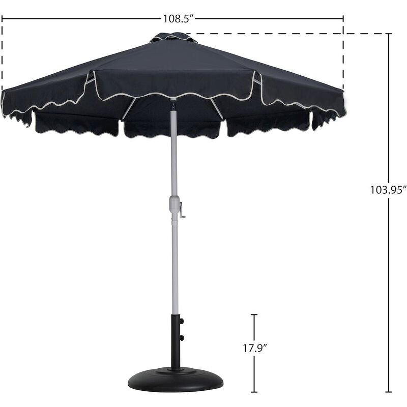 Meridian Furniture Amalfi Black With Cream Piping / Matte Black Metal Patio Umbrella with Base Sets