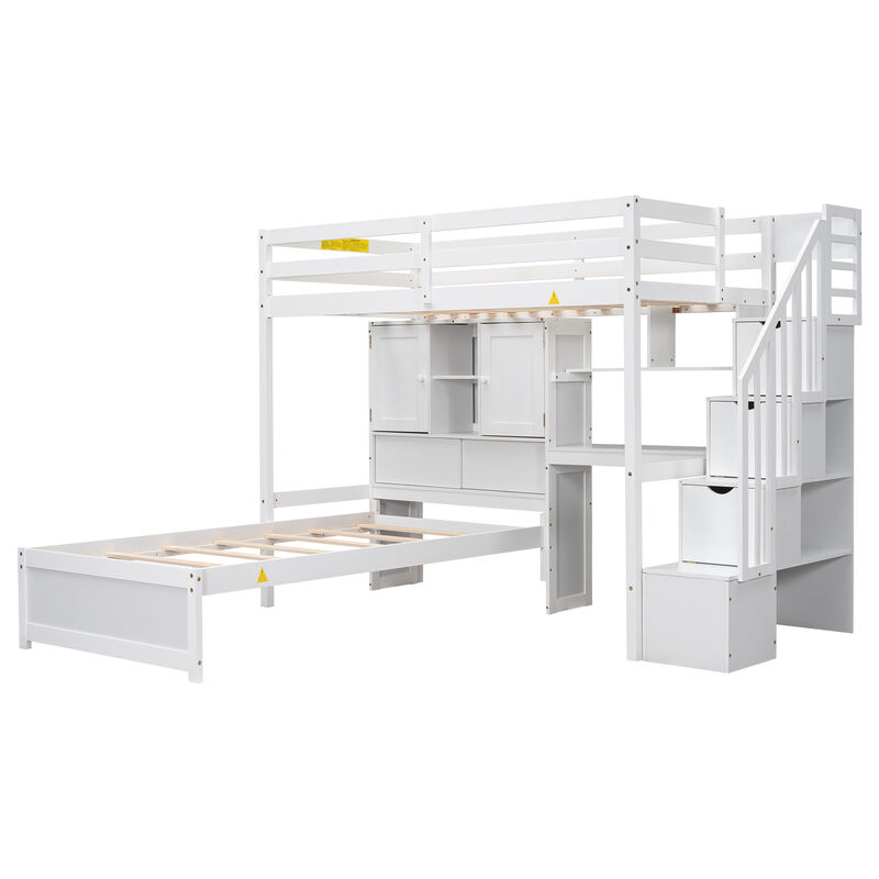 Whisen Twin over Twin Loft Bed with Desk & Staircase, Pine, for Bedroom image number 6