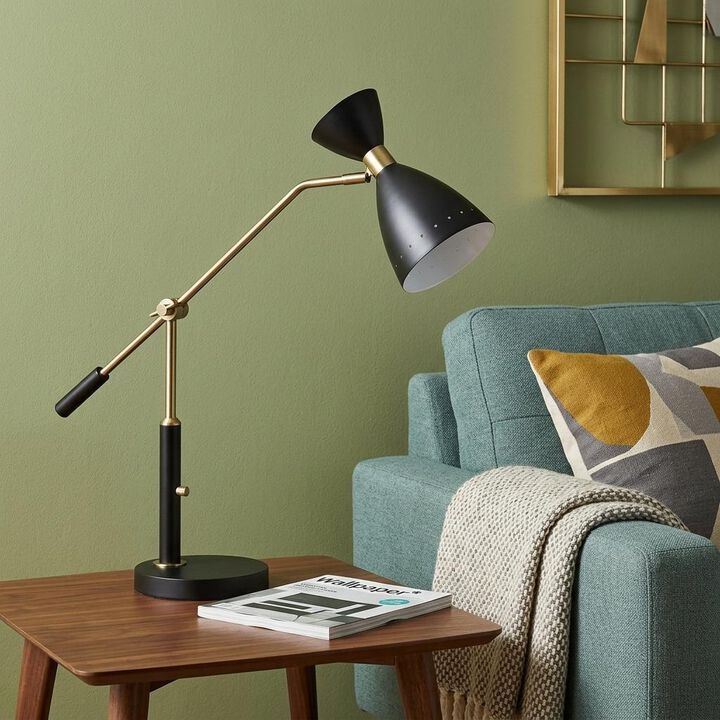 HomeRoots 32" Black And Gold Metal Desk Lamp With Cinched Cone Shade
