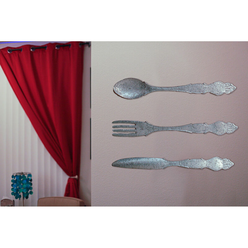 Giant Galvanized Metal Fork Spoon Knife Farmhouse Kitchen Decor Wall Hanging Set image number 8