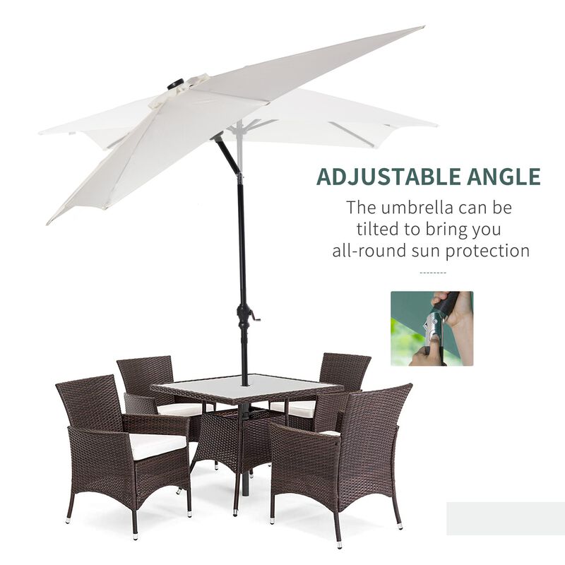 White Outdoor Canopy: 9x7 ft Patio Umbrella with Solar LEDs
