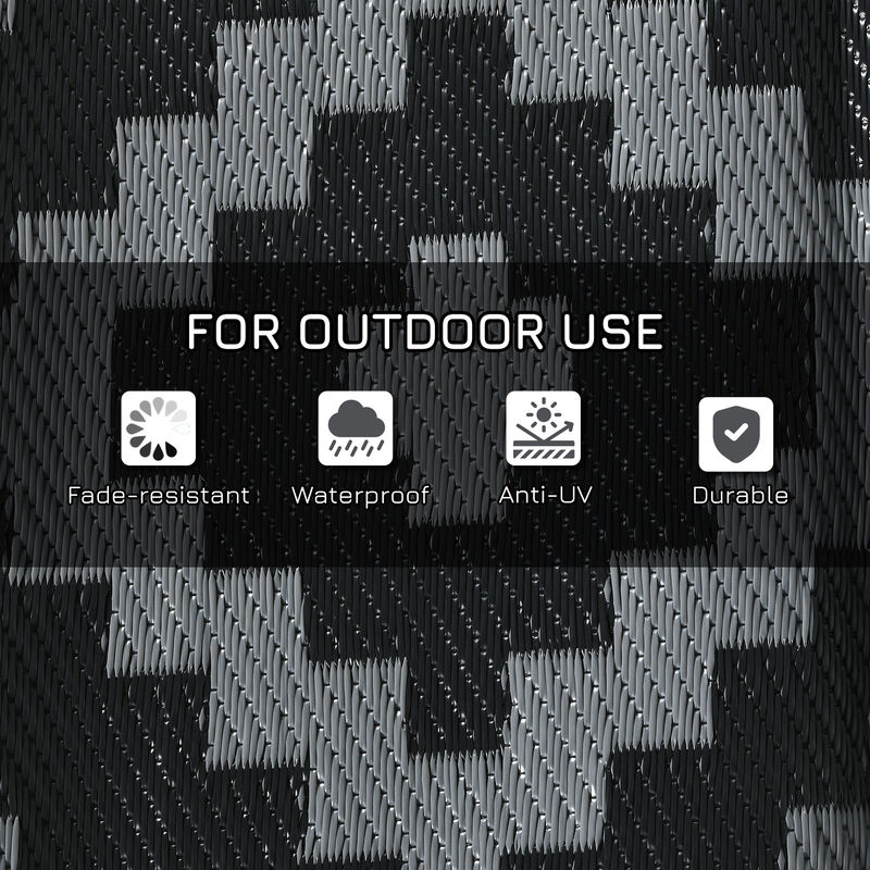 Outsunny Outdoor Rug w/ Carry Bag, 9' x 12' Plastic Straw Rug, Black Gray