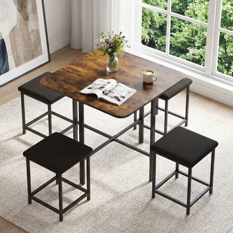 5 Piece Dining Table Set with 4 Cushioned Stools and Durable Metal Frame for Small Spaces image number 3