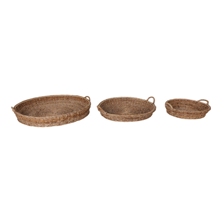 S/3 20/27/35" Rattan Woven Round Trays, Natural
