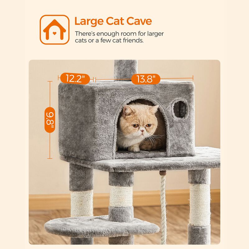 Multi-Level Cat Tree &ndash; 56.3-Inch with Sisal Scratching Posts and Plush Perches