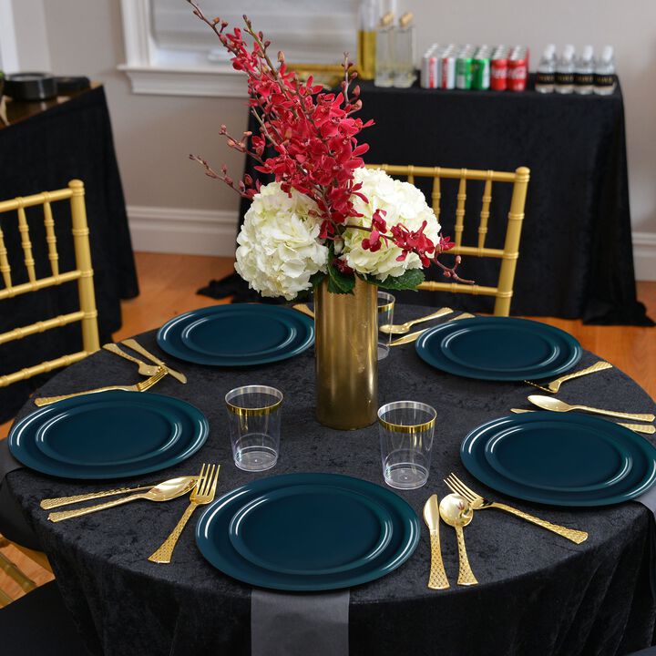 Navy Flat Round Plastic Dinnerware Value Set (40 Sets)