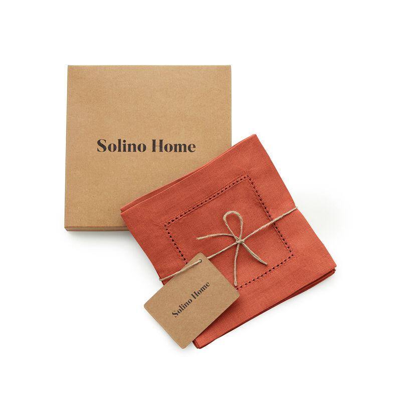 Solino Home Cotton Linen Hemstitch Cocktail Napkins &ndash; Set of 12, 6 x 6 in, Machine Washable, Holiday and Everyday Dining
