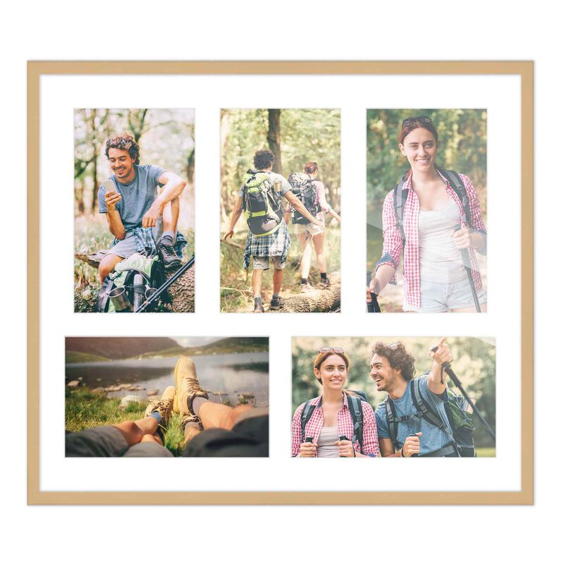 12x14 Wood Collage Frame with a White Mat for 4x6 Pictures