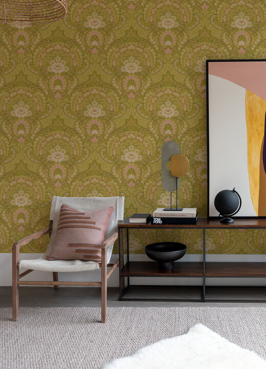 Nasrin Chartreuse Damask Wallpaper