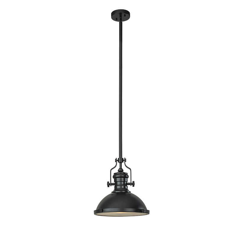 1-Light 13" Modern Industrial Matte Black Single Dome Pendant Light for Kitchen Island image number 0