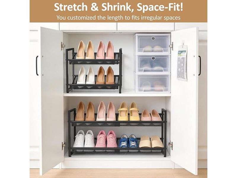 Entryway Metal Shoe Organizer 2 Tier Adjustable Shelves Closet Storage image number 1