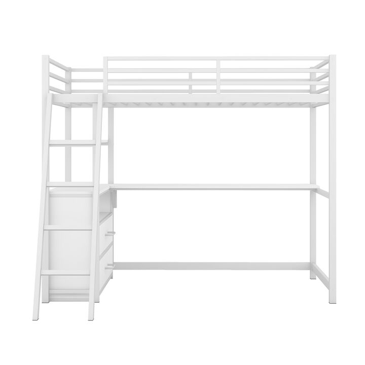 Merax Metal&Wood Loft Bed with Desk and Shelves
