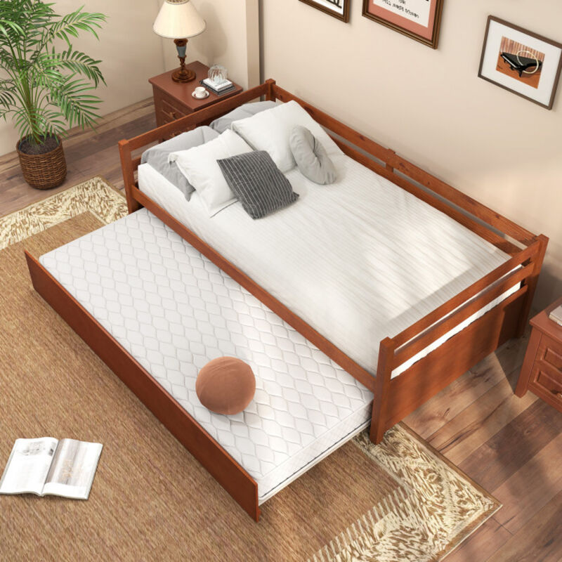 Twin Platform Bed Frame with Trundle and Wooden Slat Support image number 3
