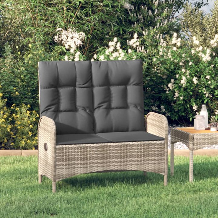 vidaXL Modern Gray Patio Reclining Bench - Poly Rattan Outdoor Seating with Cushions for Garden and Terrace