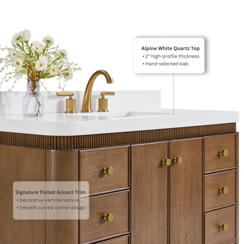 Aston 48 inch Bath Vanity Set in Chestnut Oak Finish with Alpine White Quartz Top image number 2