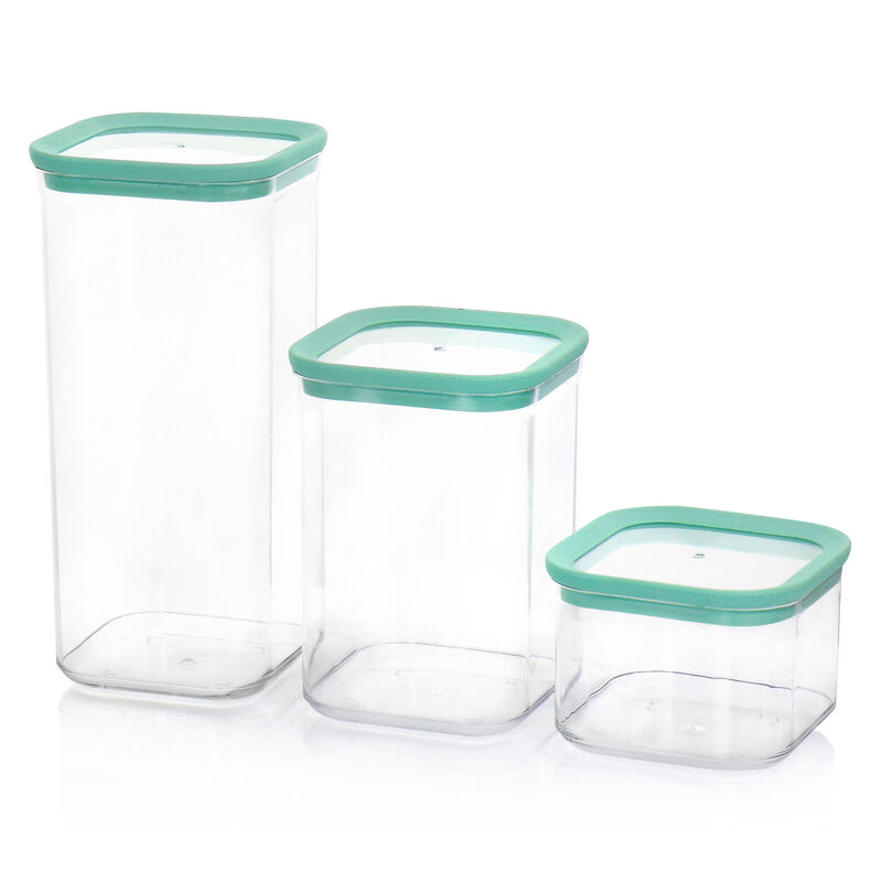 Martha Stewart 3 Piece Square Plastic Stackable Container Set in Mint Green