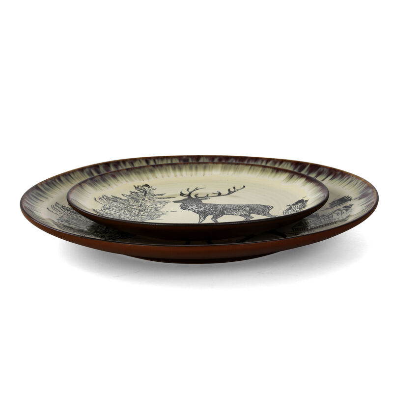 Elama Majestic Elk 16 Piece Luxurious Stoneware Dinnerware with Complete Setting for 4