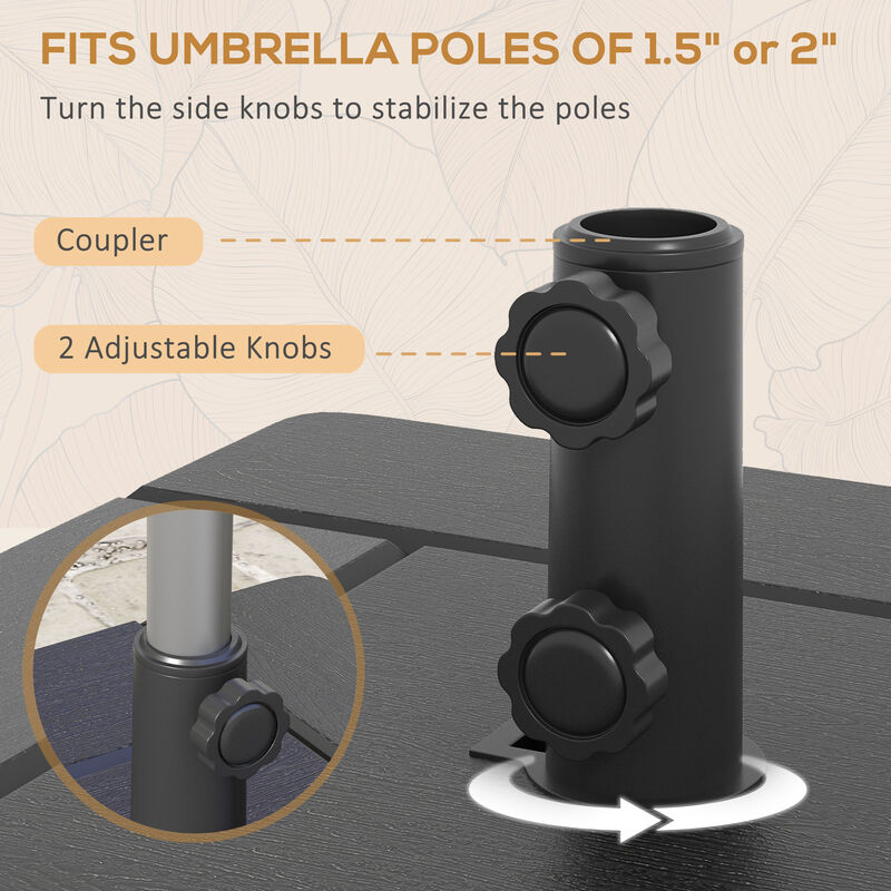 Outsunny 3-in-1 Outdoor Umbrella Base, Coffee End Table, Flower Box Planter with Drain Hole, 175 lbs. Capacity Fillable Patio Umbrella Stand Table with Wheels and Handles, Black
