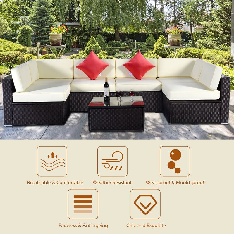 7-Piece Rattan Cushioned Sofa and Table Set, Stylish Outdoor or Indoor Furniture