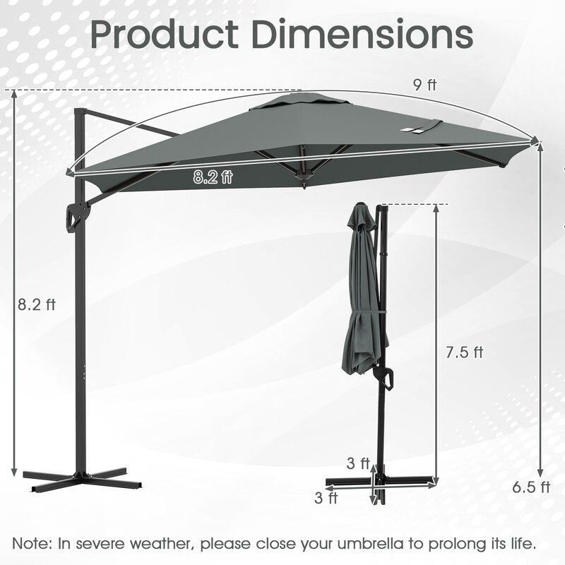 9 FT Cantilever Patio Umbrella with Vented Top and Sun-Protective Canopy image number 8
