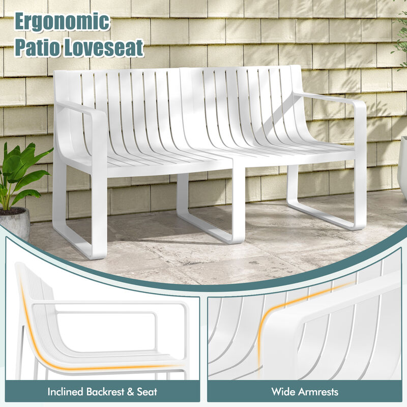 Backyard 2-Person Plastic Bench with Water-Resistant Finish and Curved Back