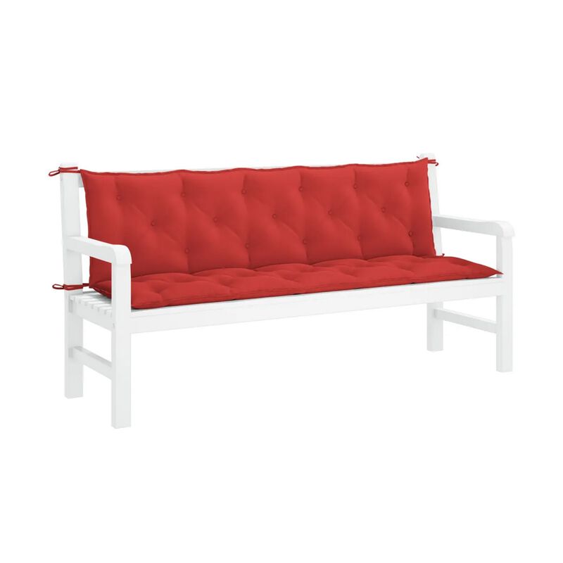 Claire Outdoor Cushion for Bench, Button Tufted Red Fabric, 71 Inch - Benzara