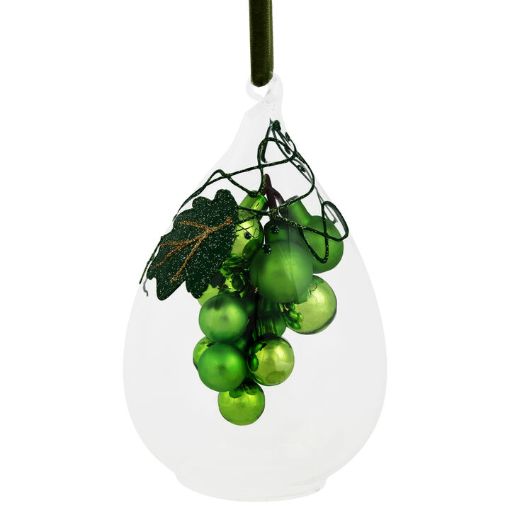 6" Green Grape Cluster in Teardrop Glass Cloche Christmas Ornament
