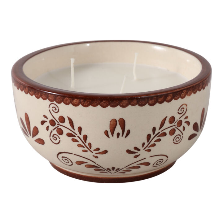 6" 10 Oz Coffee Hand Painted Candle, Brown/ White