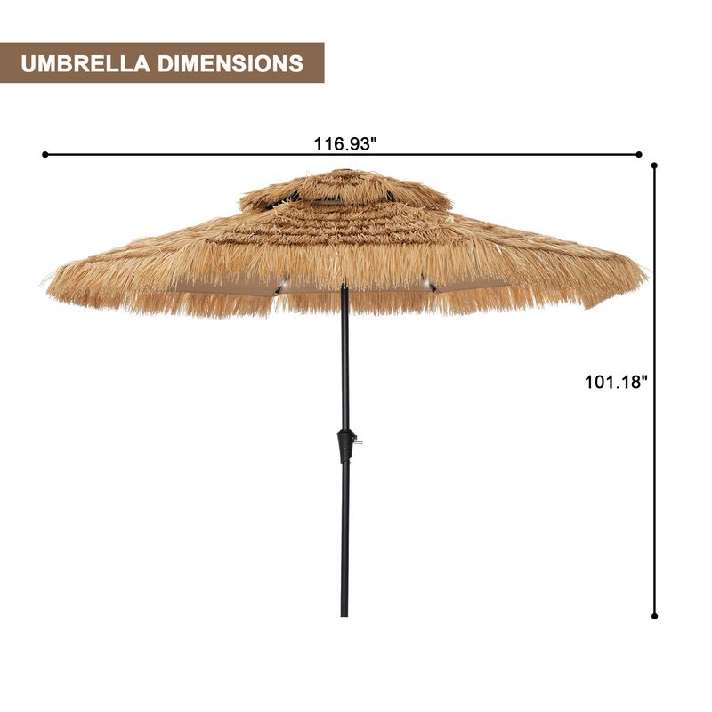 Mondawe 10 ft Hawaiian Style Crank Design 2 Tier Straw Patio Umbrella Shade with LED Light image number 4