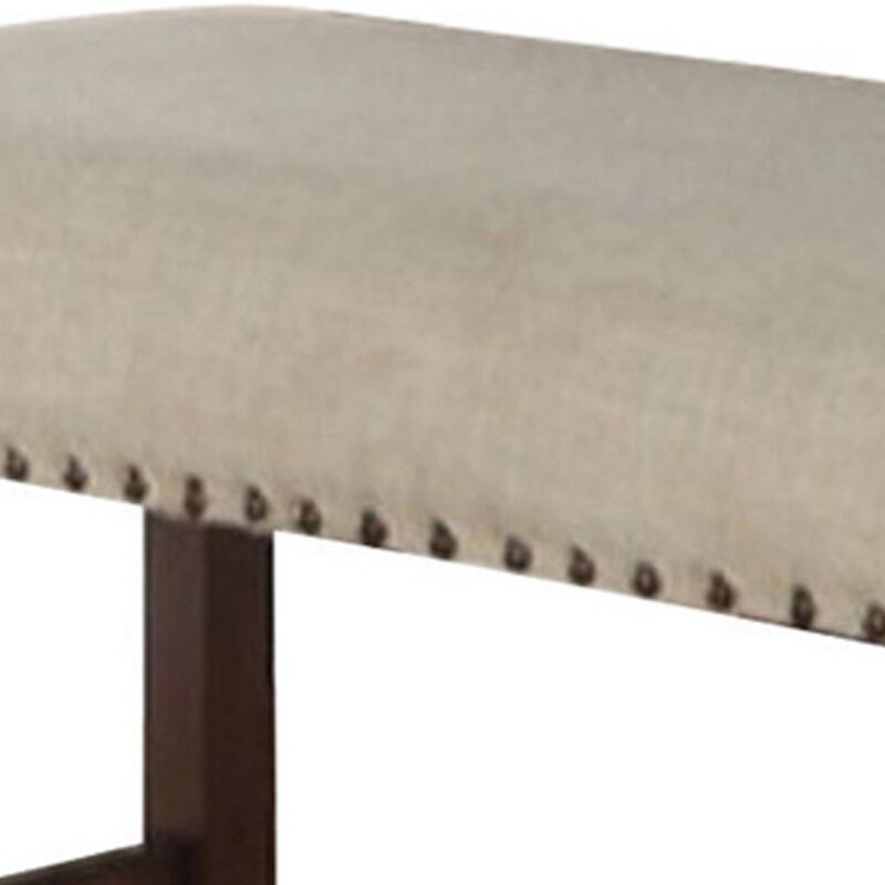 Rubber Wood High Bench with Cream Upholstery Brown-Benzara