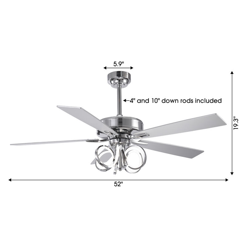 52 in. Chrome Reversible Blades 6-Speed Ceiling Fan with Light and Remote