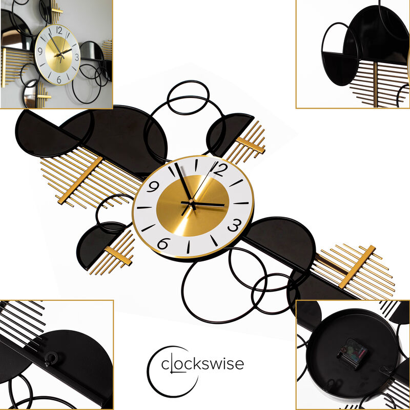 Big half-moon Wall Clock, Decorative Unique Metal 32.75&rdquo; Oversize Timepiece &ndash; Mounted vertical or horizontal&ndash;for Traditional, Minimalist, and Modern Use &ndash; Hanging Supplies Included, Unique Home Decor